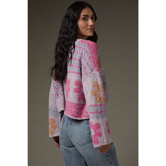 Moon & Madison Sweater XS Purple Floral Cropped Patchwork Wool Swifty Love Era - Picture 3 of 10